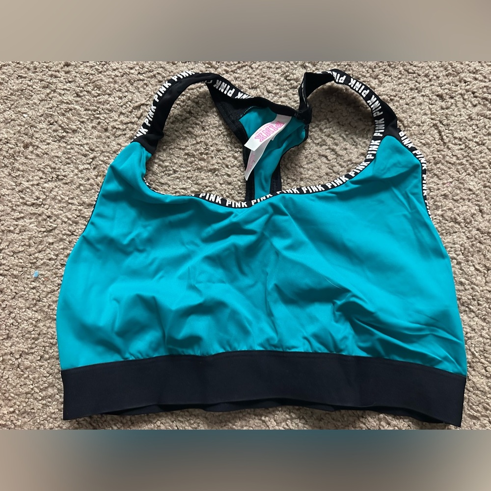 PINK Victoria's Secret Turquoise and Black Sports Bra